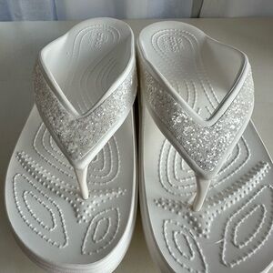 CROCS White Glitter Sandals! NWOT